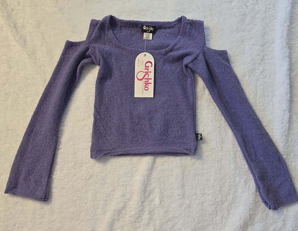 Grishko cold shoulder long sleeve purple terry knit M NWT
